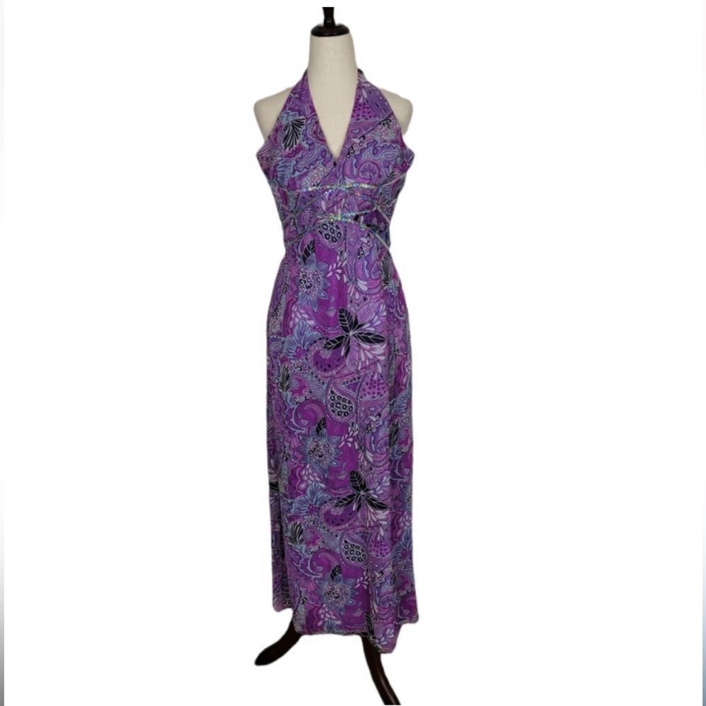 Gunne Sax Jennifer McClintock Millenium 2000 Purple Paisley Halter Dress 5 EUC